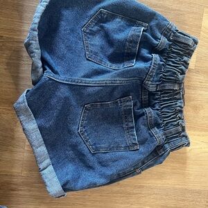 High Waist Elastic Denim Shorts - Blue